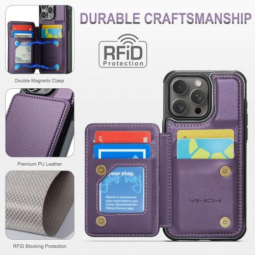 Vinich for iPhone 16 Pro Max Wallet Case with Card Holder, RFID Blocking Credit Slots Kickstand Shockproof Phone Cover Fit for iPhone 16 Pro Max 6.9 Purple