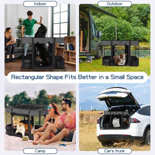 ROMANTIC BEAR Dog Playpen,Foldable Pet Puppy Cat Playpen,M(32x24x22) | Dog Crate with Upgrade Breathable Mesh and Durable 600D Oxford Cloth,Sturdy Dog Cage Indoor & Outdoor for Small Animals,Grey