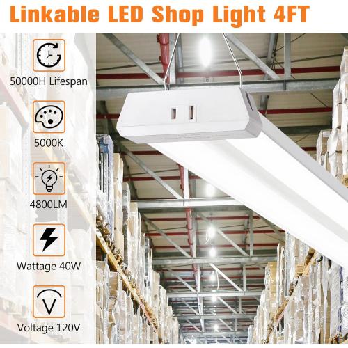 4FT Linkable 42W 4800LM 5000K LED Ceiling Lights for Garages, Pull Chain ON/Off, Linear Work Light Fixture with Plug, 2 Pack