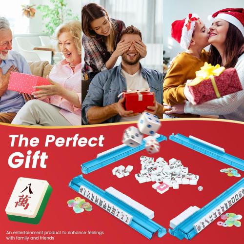 Mahjong Racks with Pushers,Blue Acrylic American Majiang Tile Racks,Imports Modern Mahjong Racks with Built-in Pushers- Set of 4