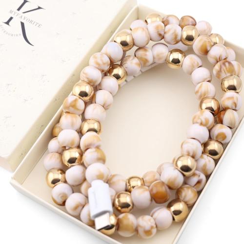 Stylish Beaded Phone Charger Cable Colors USB Charging Cord for Smartphones (2-1 to USB C, Marble & Gold)