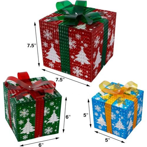 Set of 3 Christmas Lighted Gift Boxes Decorations, Light up Present Box with Snowflake, Perfect for Christmas Tree Home Indoor Outdoor Holiday Party Decor