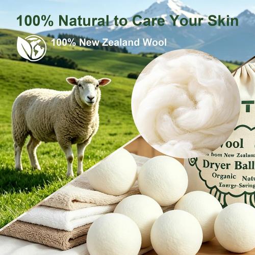 KINTOR Wool Dryer Balls XL 6-Pack, Reusable Natural Laundry Fabric Softener