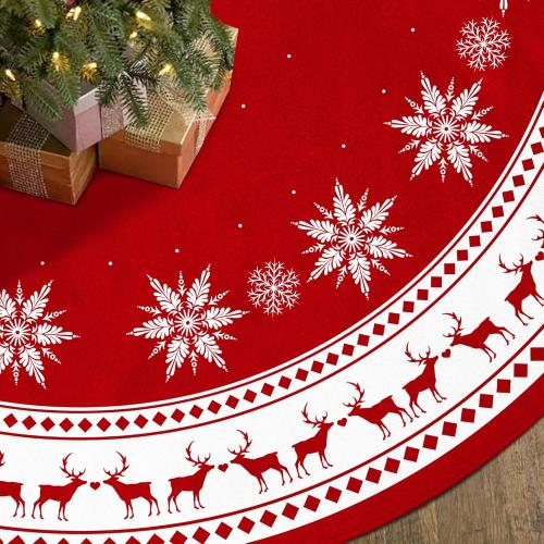 Christmas Tree Skirt 48 inch Large Tree Skirt Snowflake Reindeer Red Xmas Tree Skirt Rustic Christmas Tree Mat Decorations for Winter New Year Holiday Party Decor Indoor Outdoor (Santa, 48inch)