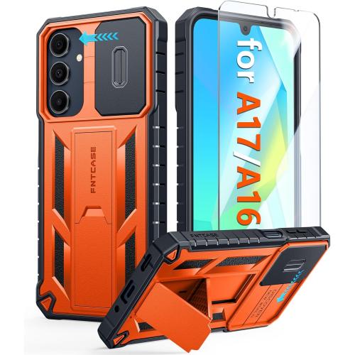 FNTCASE for Galaxy A17/A16-5G Case: Samsung A17 5G Military-Grade Dropproof Phone Cover with Kickstand & Slide Camera Cover | Protective Heavy Duty Rugged Phone Case Bumper Textured Protector (Orange)