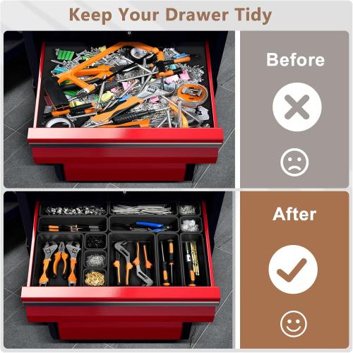 【More Larger Size】A-LUGEI【69Pcs】【5 Size】 Tool Box Organizer Tray Divider Set, 【Black】 Desk Drawer Organizer, Garage Organization and Storage Toolbox for Rolling Tool Chest Cart Cabinet WorkBench Parts