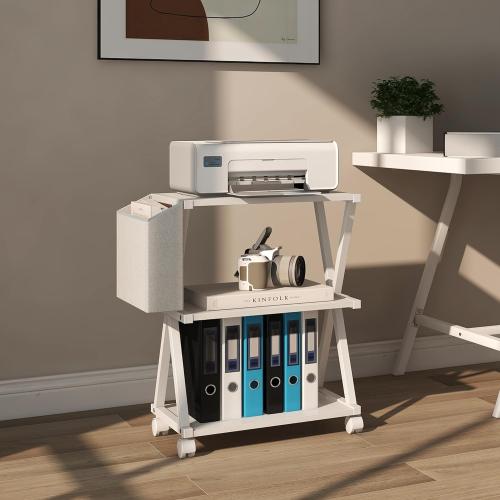 Size 17.3''Lx11''W’x23.2''H Color White VEDECASA White Mobile Printer Stand 3 Tier Wood Shelf Metal Frame Printer Cart with Storage Bag for Home Office Modern Under Desk Table Side Printer Cart with Rolling Caster Wheel