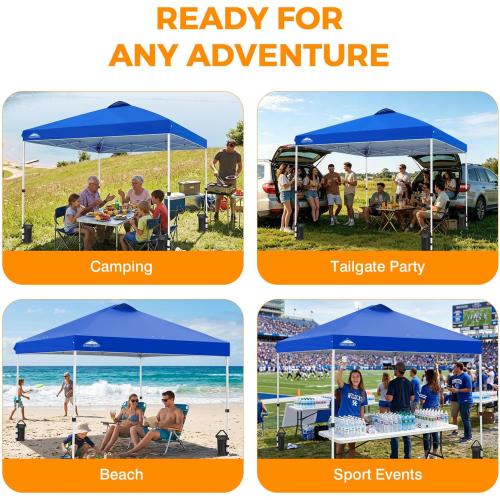 EAGLE PEAK Pop Up Canopy Tent with Wheeled Carry Bag, 8 Stakes, 4 Ropes, 4 Weight Bags, Easy Set Up Tent Canopy, 10x10 ft, 100sqft of Shade, Blue