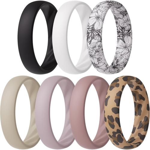 ThunderFit Women’s Silicone Wedding Rings – 5.5mm Wide, 2mm Thick Engagement Rings, Rubber Engagement Bands, 7-Pack