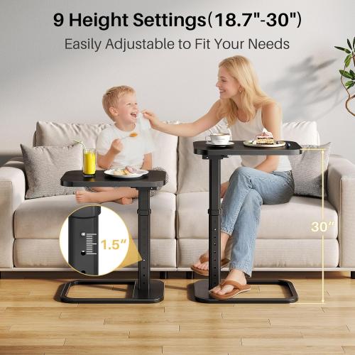 Adjustable Height TV Tray Table with Bumper Rounded Corner Design & Flip-top Side Table for Bedroom, Living Room, Bathroom and Study, End Table for Eating, Dinner or Laptop, Black