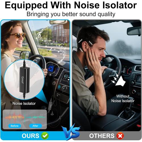Bluetooth Car Adapter, 3.5mm Aux Bluetooth Adapter for Car/Home Stereo/Speakers, Blue-Tooth Audio Receiver with Ground Loop Noise Isolator, Hands-Free Calls, Dual Connection, 3.5mm AUX Input