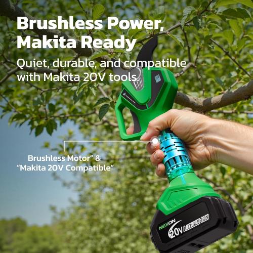 NEXON Cordless Electric Pruning Shears, 2-in-1 Tree Trimmer & Pole Pruner, 1.6 Cutting Capacity, 4000mAh Battery, Brushless Motor, Compatible for Makta 20V Battery, Garden Branch Cutter