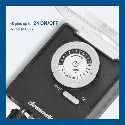 DEWENWILS 24-Hour Mechanical Light Timer with 2ft Long Cord, Waterproof Electrical Timer with Grounded Outlet, Plug in Timer Switch for Christmas Lights, 15A, 1/2 HP, UL Listed