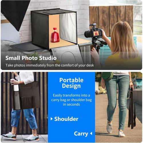 NEEWER Photo Studio Light Box, 16 x 16 Shooting Light Tent with Adjustable Brightness, Foldable and Portable Tabletop Photography Lighting Kit with 80 LED Lights and 4 Colors Backdrops
