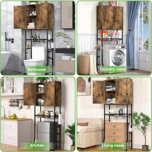 Over The Toilet Storage Cabinet - 2-Door Bathroom Organizer Shelf, Freestanding Space-Saver Toilet Rack with Privacy Protection, Water-Resistant Above Toilet Storage Cabinet for Small Bathrooms(Brown)