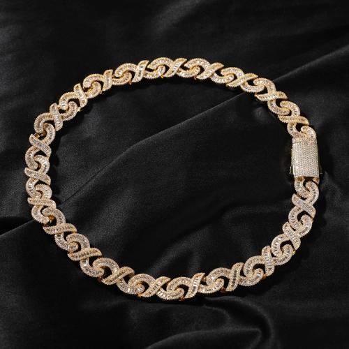 ICEDIAMOND 15MM Baguette CZ Diamond infinity Cuban Link Chain Necklace, Iced Out Fully Bling Zirconia Hip Hop Trend Cool Rapper Jewelry for Men Women