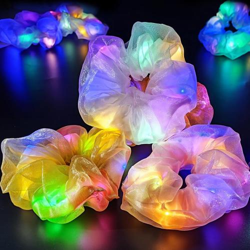 Light Up Scrunchies,Christmas Party Favor, Double-layer LED Hair Ties Glow in the Dark Party Supplies Glow Sticks Rave Accessories for Women Girls Neon Party, Fun Hair Accessories