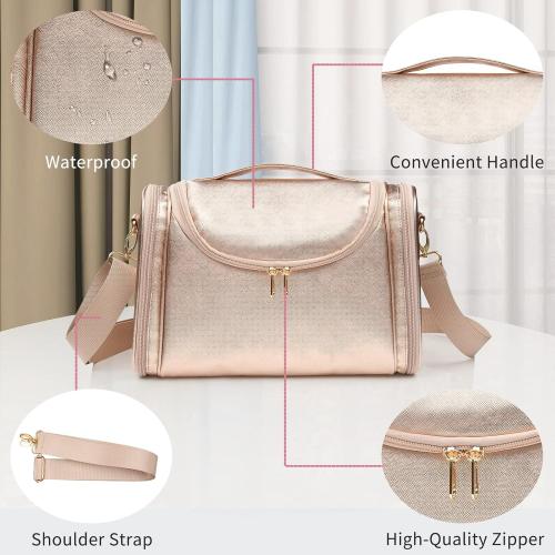 Ethereal Large Makeup Bag, Rose Gold Travel Makeup Bag with Shoulder Strap Toiletry Bag for Women Waterproof Cosmetic Travel Bag