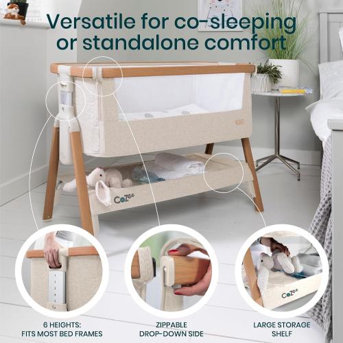 Tutti Bambini CoZee® 2-in-1 Baby Bassinet & Bedside Sleeper - Fast-Folding Bedside Bassinet, Baby Crib with 6 Mattress Heights & Breathable Mesh Window, Mattress Included, 0-6 Months (Walnut & Ecru)‼️light use‼️