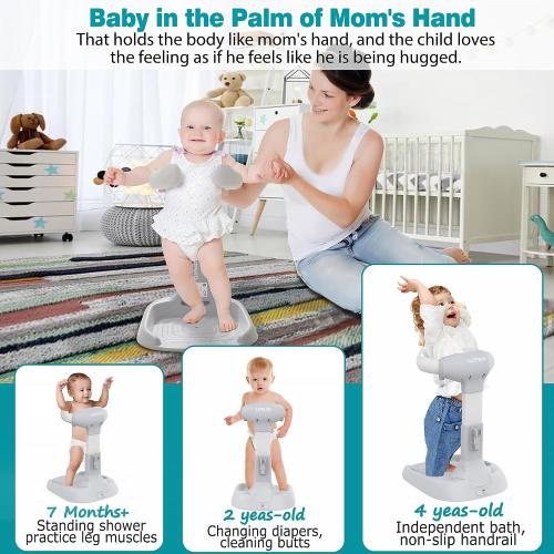 Baby Shower Stand, Adjustable & Foldable Baby Bath Stand with Anti-Slip Base,Anti-Pinch Silicone,Baby Shower Standing Support (6-36 Months),Portable Toddler Shower Stand| Soporte para Bañera de Bebé