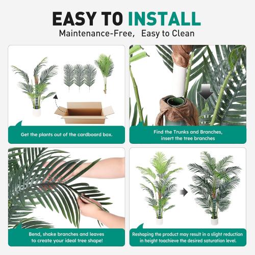 Artificial Palm Tree 6ft, Fake Tree with White Planter, Faux Tropical Areca Palm Silk Floor Plant with 18 Realistic Leaves for Home Office Indoor Outdoor Decor.