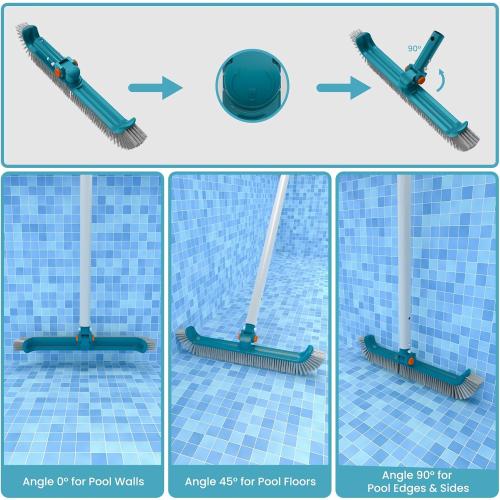 POOLWHALE Swimming Pool Cleaning Kit - Pool Nets and Brush Set | Included Ultra Fine Mesh Deep Pool Rake & Leaf Skimmer Net and Rotatable Pool Brush Head, Pool Open Cleaning Kits for Pools