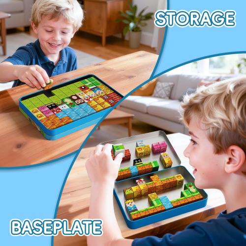 60PCS Mini Magnetic Building Cubes Set, Adventure-themed Magnetic Blocks, Portable Magnetic Travel Blocks with Iron Case, Educational Toy for Kids STEM & Construction Learning for Kids Aged 3