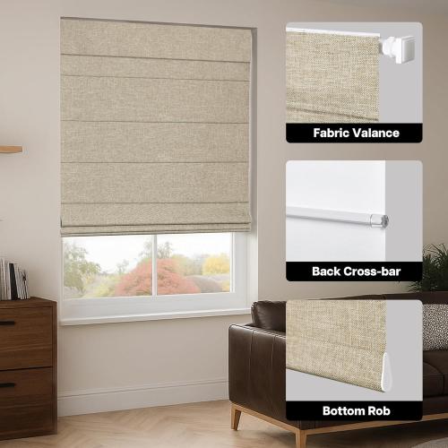 LazBlinds No Tools No Drill Cordless Roman Shades for Windows, Blackout Thermal Insulated UV Blocking Window Blinds, Lightweight Fabric Blinds for Indoor Windows, 24 W x 72 H, Blackout - Beige
