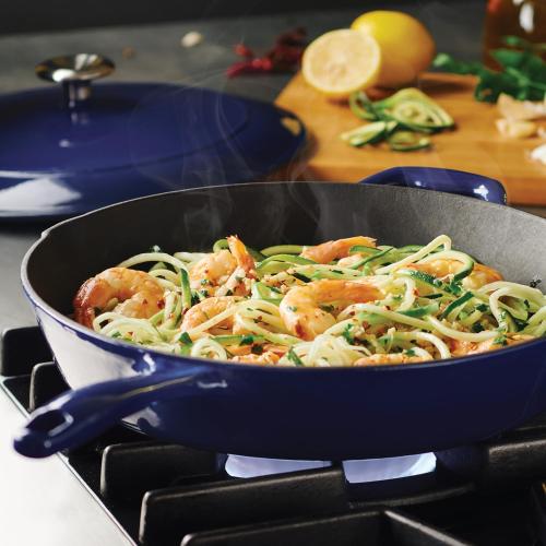 Tramontina Bestow Enameled Cast Iron Skillet with Lid, 12-inch Frying Pan, Blue