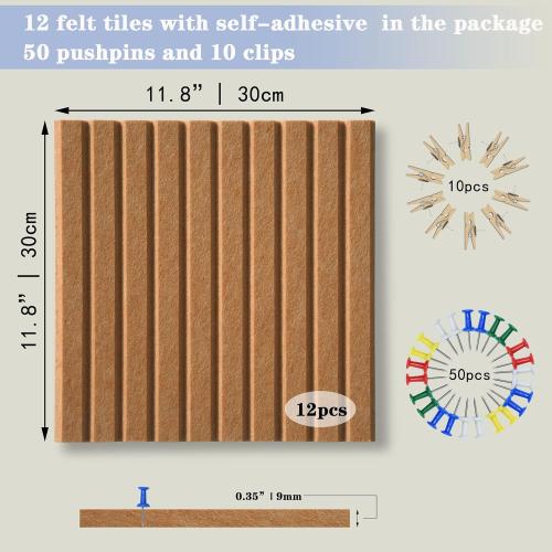 YOUDEFUL Large Cork Board Alternative-12 Pcs Self-Adhesive Felt Bulletin Board Tiles, Felt Pin Board Cork Board Tiles for Home Office Wall Decor, Tack Board 47x35 (Longan Yellow