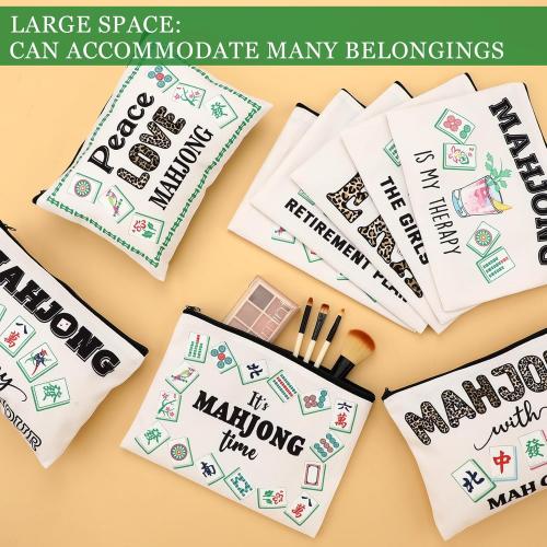 9 Pcs Mahjong Cosmetic Bag Gifts for Women Mahjong Makeup Bag Mah Jong Zippered Pouch for Lover Player Mothers Birthday Party Lucky Mah Jong Gift Coquette Accessories (Classic)