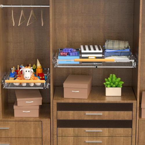 2Pack Expandable Pull Out Cabinet Organizer, 23~39.8W x 22.5D Heavy Duty Slide Out Shelves Adjustable Height Cabinet Pull Out Shelves,Expandable Width Spice Rack Organizer for Kitchen Cabinet