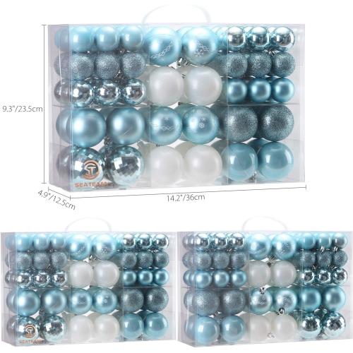 Sea Team 86-Pack Shatterproof Babyblue Christmas Ball Ornaments Set, Assorted Multi-Sized Hanging Baubles, Xmas Tree Decorations, Seasonal Décor for Holiday Wreath Garland, Hooks Included