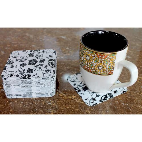 eSplanade Disposable Printed Paper Coasters - Use and Throw Reversible Paper Coasters - Set of 100 - Black Floral