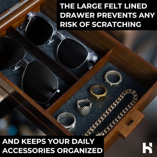 Holme & Hadfield Premium 6-Slot Sunglasses Organizer – Beautiful 360° Views – Handcrafted Wooden Sunglasses Display Case for Multiple Glasses – Luxurious Birthday Gift