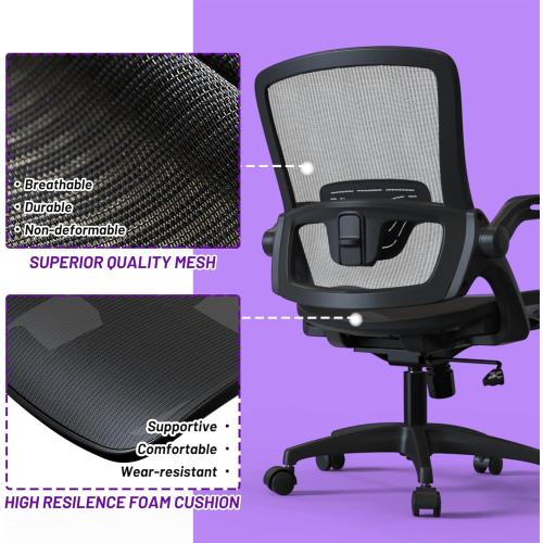 Ergonomic Mesh Seat Home Office Computer Desk Chair Height Adjustable Lumbar Support with Flip Up Arms Swivel Wheels for Adult