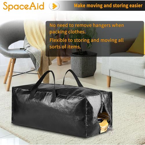 Heavy Duty Moving Bags 8 Pack, Large Storage Totes Bins with Backpack Straps, Strong Handles & Zippers, Packing Moving Boxes Supplies, College Dorm Room Essentials, Black