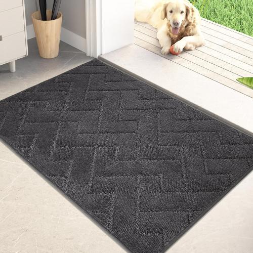 PURRUGS Dirt Trapping Door Mat 20 x 31.5, Non-Slip Machine Washable Entry Rug, Shoe Scraper, Dog Doormat, Super Absorbent Welcome Mat for Front & Back Door, Muddy Wet Shoes & Paws, Charcoal
