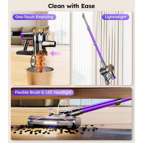 Cordless Vacuum Cleaner,Upgraded 550W 45KPA 60Mins Vacuum Cleaners for Home,Self-Standing Stick Vacuum with LED Display,8 in 1 Lightweight Anti-tangle Wireless Vacuum for Pet Hair Carpet Hard Floors