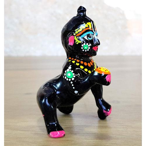 Esplanade - Black Painted Brass (3) 7.5 cms - Laddoo Gopal Baby Krishna Kishan Baby Krishna Thakurji Murti Idol Statue Sculpture