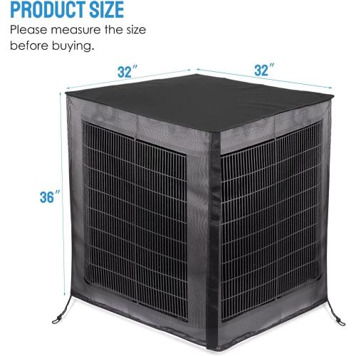 Size 32x32x36 Color Black Air Conditioner Cover for Outside Units, 32'' x 32'' x 36 Full Mesh with 600D Detachable Waterproof Top, All Seasons Outdoor Central AC Protector Against Leaves, Weeds, Cottonwood and Debris