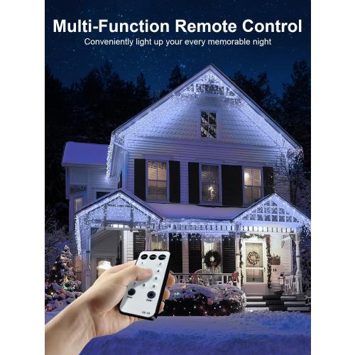 32.8FT Icicle Lights, Christmas Outdoor with 400LED 75 Drops, IP65 Waterproof Eaves Lights, 8 Modes, for Christmas Eaves Garden Room Decoration Cool White