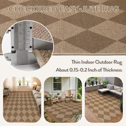 Size Large Color Brown Lahome Checkered Easy Jute Indoor Outdoor Rug,  Area Rugs for Living Room Nature Large Dining Room Carpet, Washable Non Slip Indoor Outdoor Carpet for Home Office Bedroom Backyard Patio