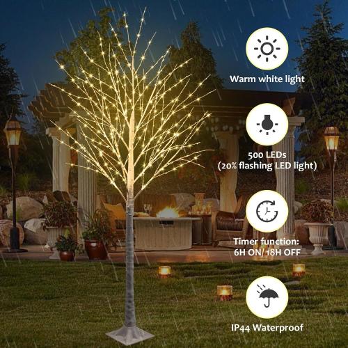 6FT 500 LED Lighted Birch Tree with Twinkle Lights, LED Birch Tree with Timer for Outdoor Indoor Home Party Yard Easter Christmas Decoration (Warm White Light)