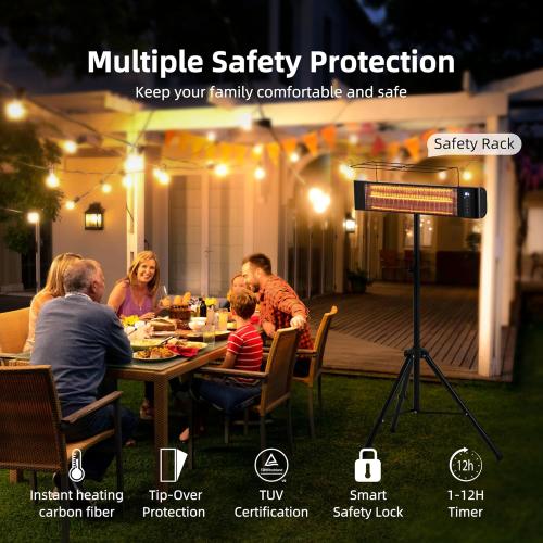 Infrared Outdoor Heater 1500W Wall Mounted & Standing Heater with Tripod IP65 Waterproof & Dustproof 3 Settings 12 Timer for Patio Backyard WEWARM