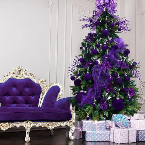24 Pack Christmas Tree Ornaments - Artificial Flowers Glitter Berry Stems Christmas Floral Picks Branches for Xmas Tree Decorations Vase Filler Holiday Wedding Party Home Decor (Purple)