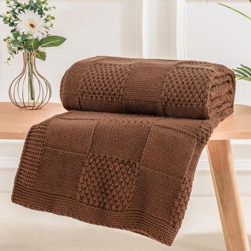 NEXHOME PRO Knit Throw Blanket,Classical Checkered Blanket for Couch,Cozy Warm Knitted Throw Blanket for Bed Sofa Living Room, Decorative Stretched Throw, Lightweigh,50X 60Burnt Orange