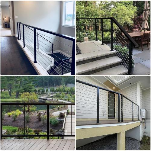 36 Fixed Top Level Drill Cable Railing Post 2Pack Bundle with 6'6'' Stainless Steel Rectangular Black Handrail 2Pack