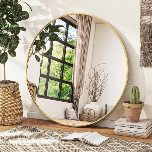 Gold Round Mirror, 30 Inch Circle Bathroom Mirror with Metal Frame, Wall-Mounted for Entryway, Bathroom, Vanity, Living Room