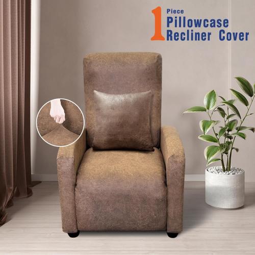 WdFour Leather-Like 4-Pieces Recliner Chair Covers Specifically for Small Adjustable Reclining Chair with 1 PC Pillowcase, Slipcover Recliner Couch Cover for Kids Dogs Pets,Brown